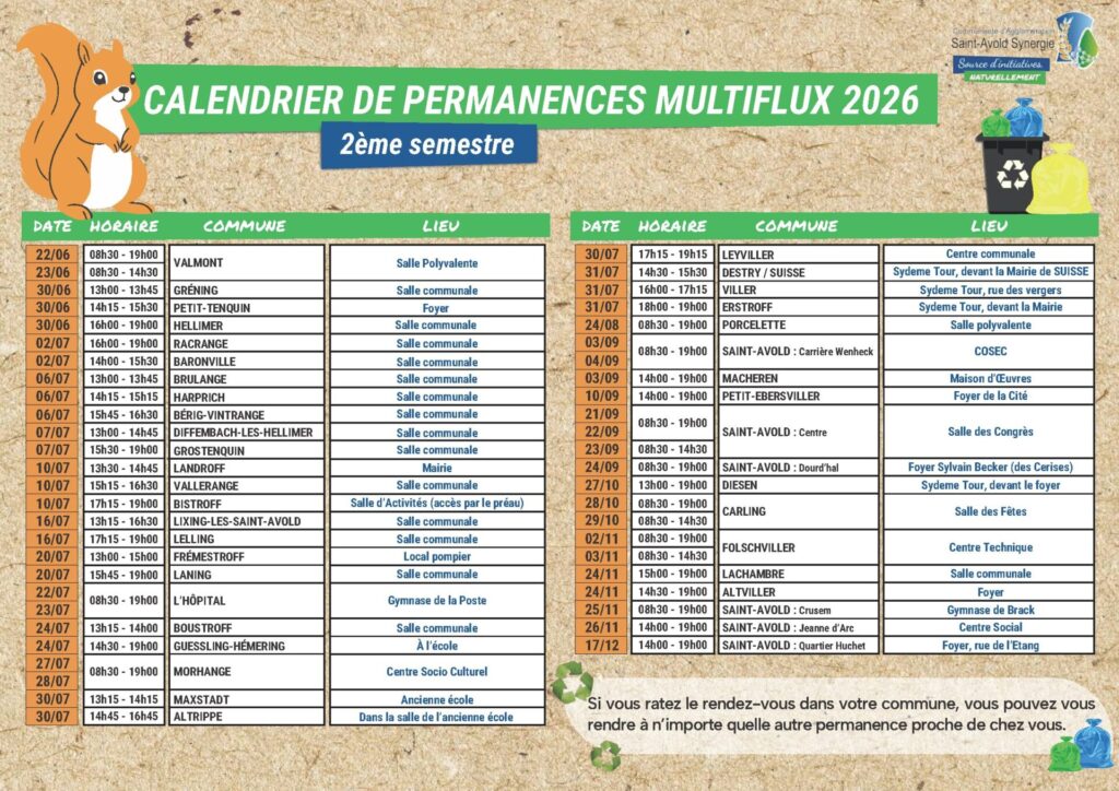 Calendrier multiflux 2ème semestre 2026