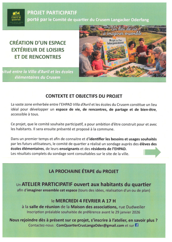 Affiche 1 Projet participatif comité de quartier du Crusem, Langacker, Oderfang